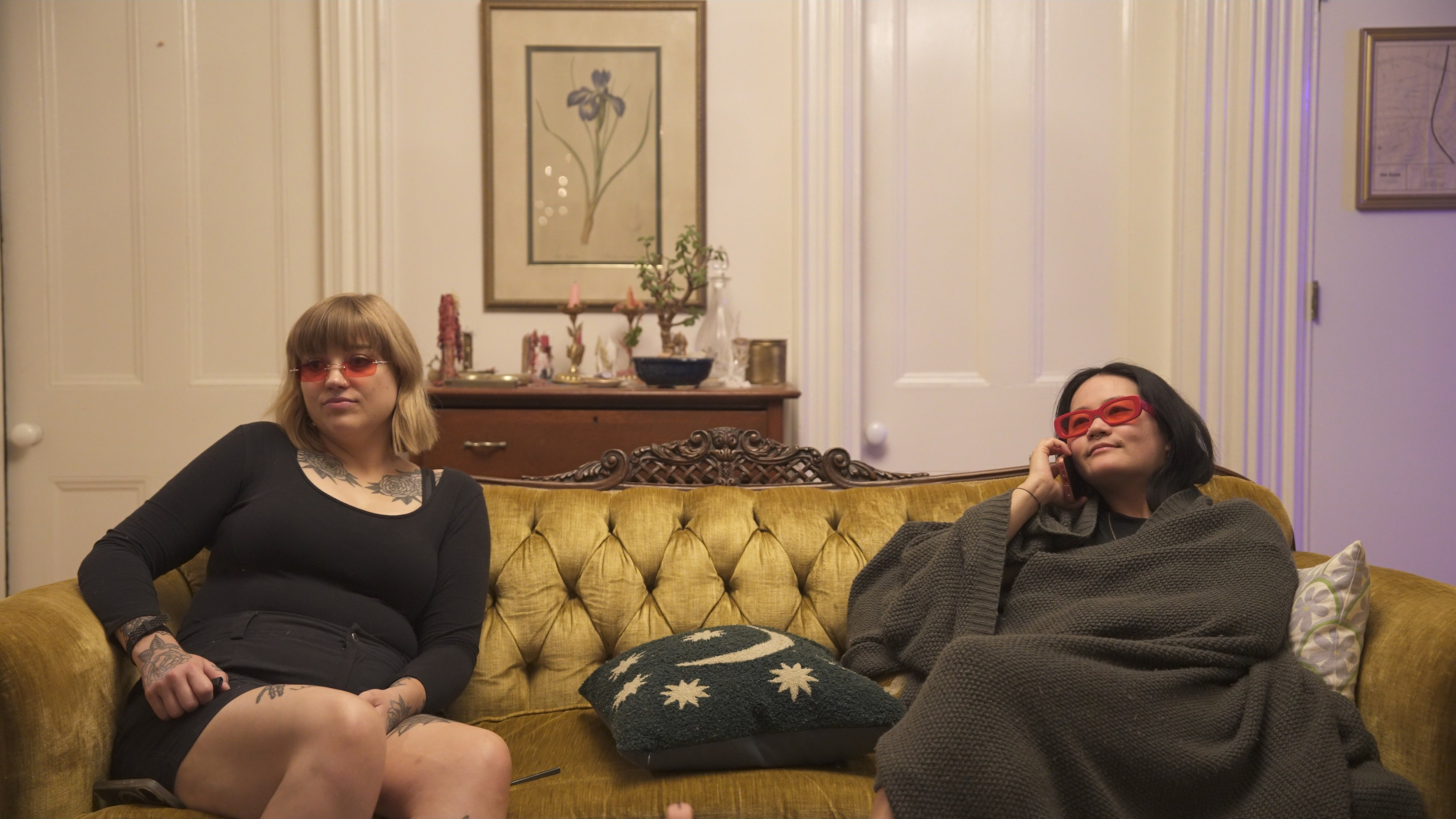 Between takes on the couch